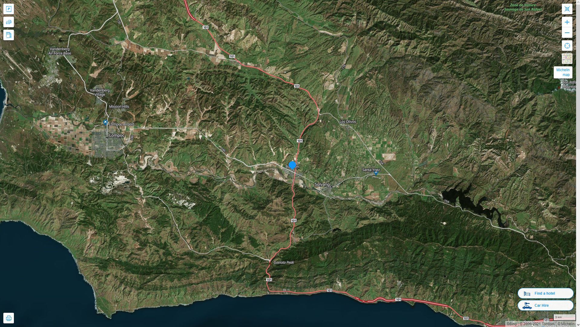 Buellton California Highway and Road Map with Satellite View